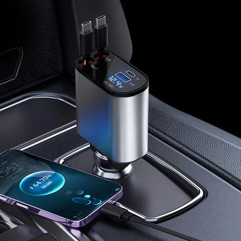 4-in-1 Retractable Car Charger – Fast Multi-Device Charging