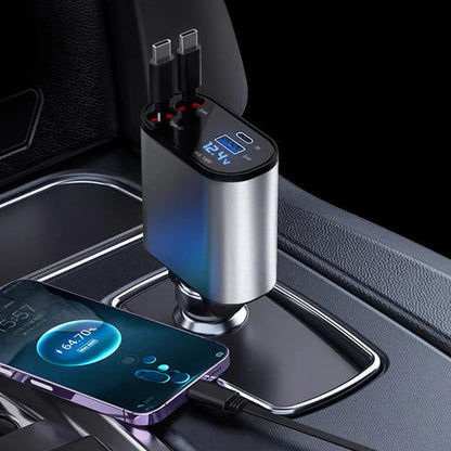 4-in-1 Retractable Car Charger – Fast Multi-Device Charging