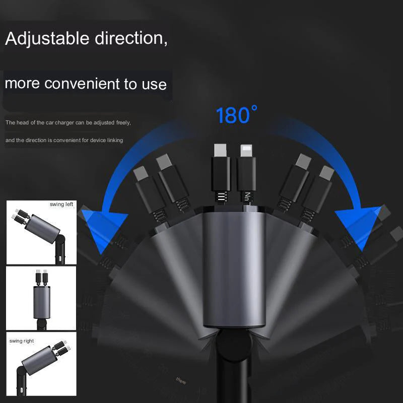 4-in-1 Retractable Car Charger – Fast Multi-Device Charging